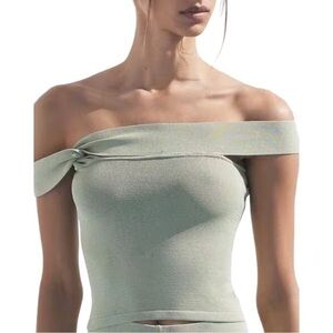 NWT Cult Gaia Kimmy Knit Fitted Off Shoulder Top in Moonstone